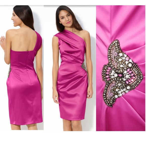 Eliza J Satin Beaded One Shoulder Cocktail Dress - Picture 1 of 8